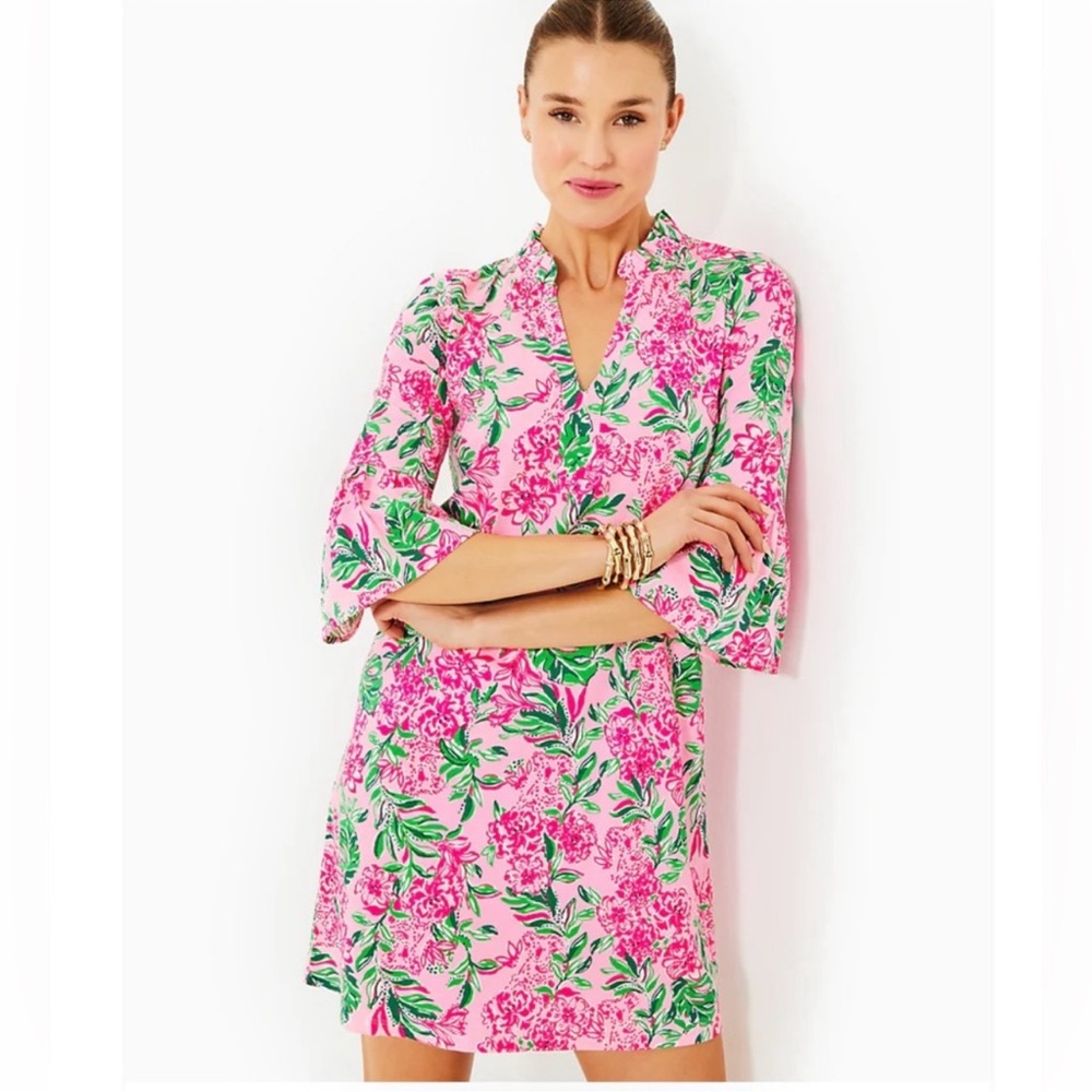 Lilly Pulitzer Pink and Green Floral Hayes Dress